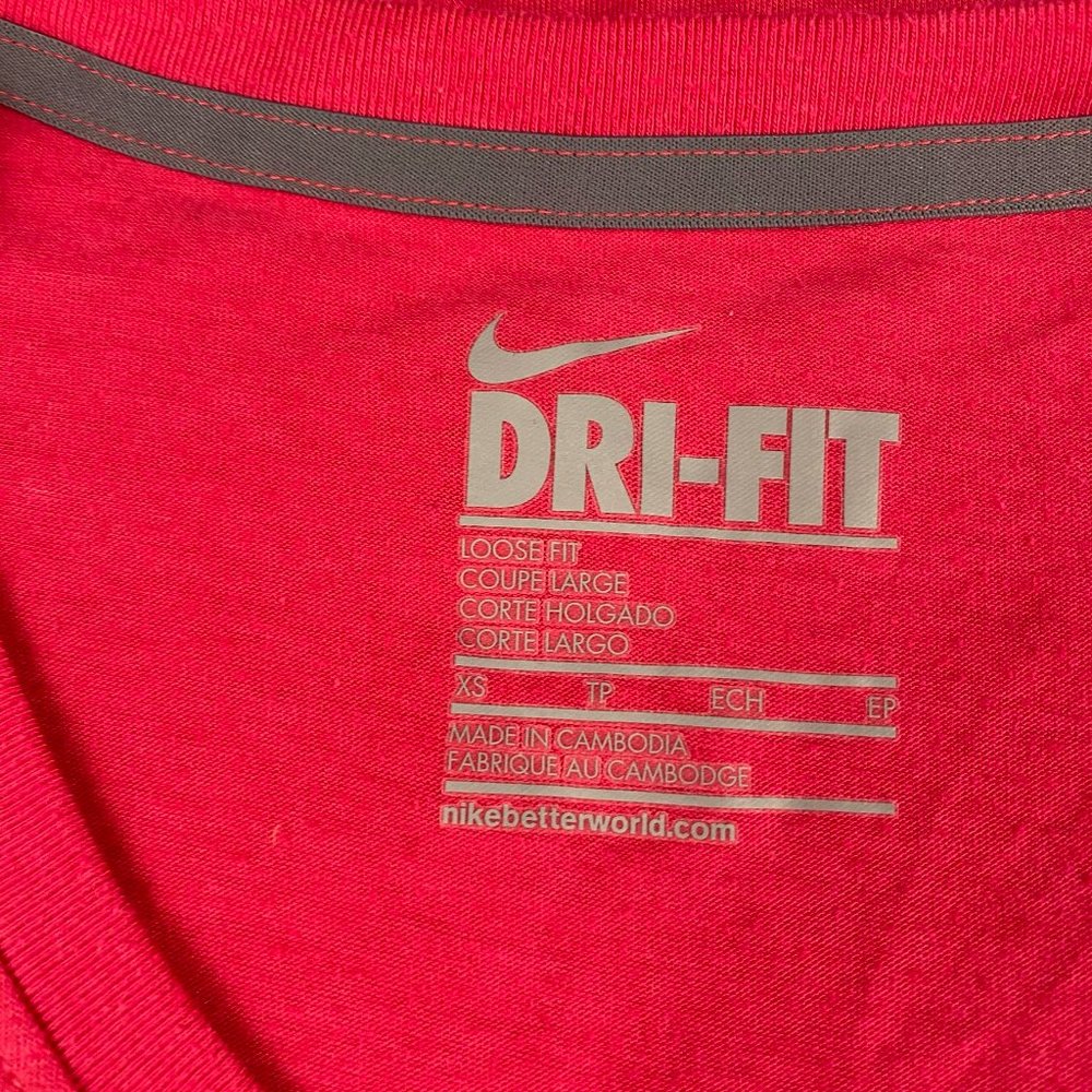 Nike Dri Fit V Neck T-shirt Loose Fit Pink Tee - Picture 8 of 10